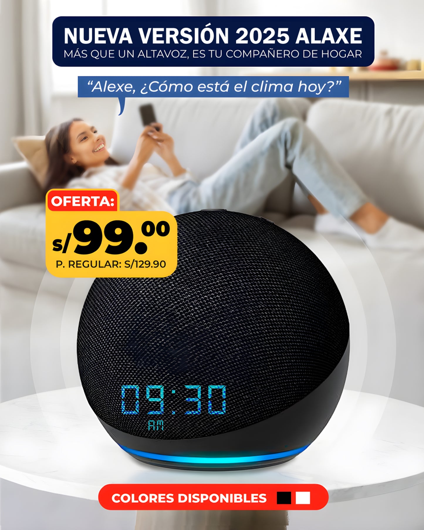 Parlante Inteligente ALEXA con RELOJ DIGITAL  🎶 🔊