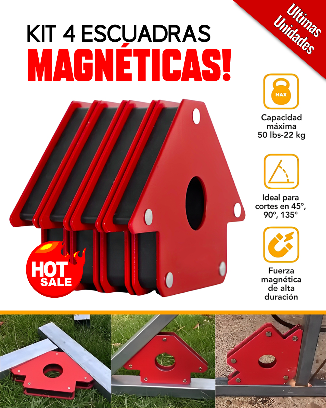 KIT 4 ESCUADRAS MAGNÉTICAS