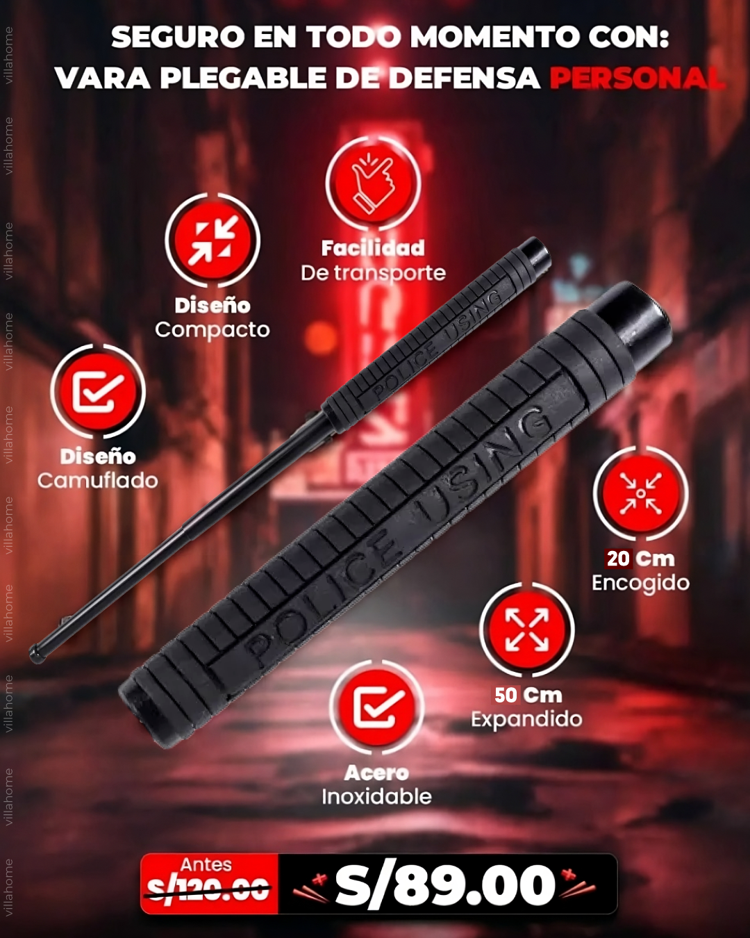 VARA DE DEFENSA PERSONAL SELFDEFENSE ⭐