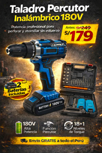 TALADRO PERCUTOR INALAMBRICO 180V