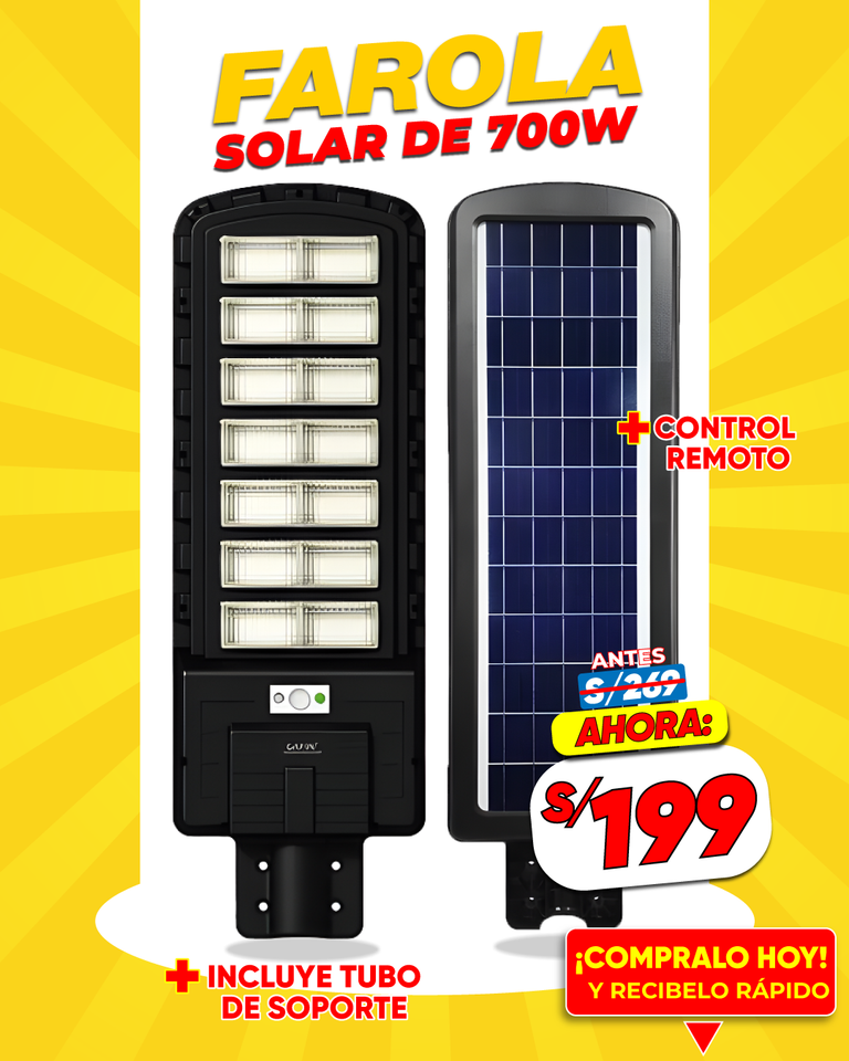 Farola Solar Inteligente 700W WATTS™ 🌞l ENVIO GRATIS