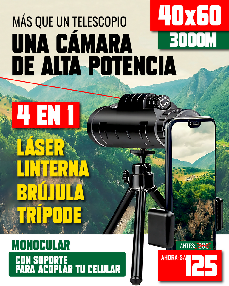 Monocular Falcón™ Profesional 40x60 con Zoom Telescópico