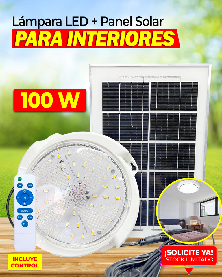 PLAFÓN LED + PANEL SOLAR l 100W 🌞