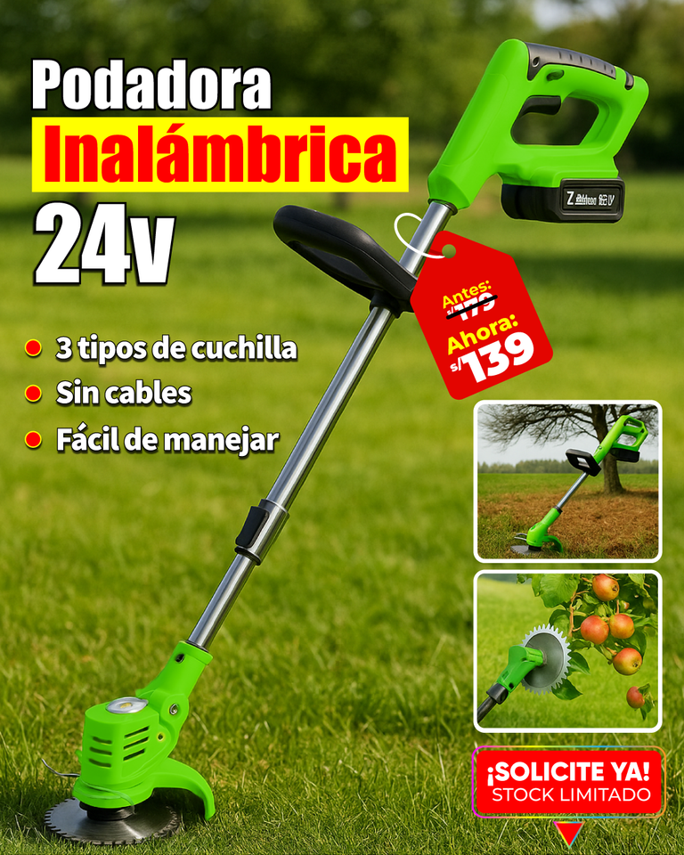 Podadora Inalámbrica 24V 🌱⚙️✅