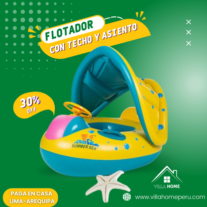 Flotador para bebé con asiento, respaldo y techo de sol